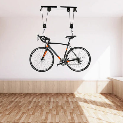 Bike Storage Hoist with Pulley System and Coated Hooks, 132lb Capacity