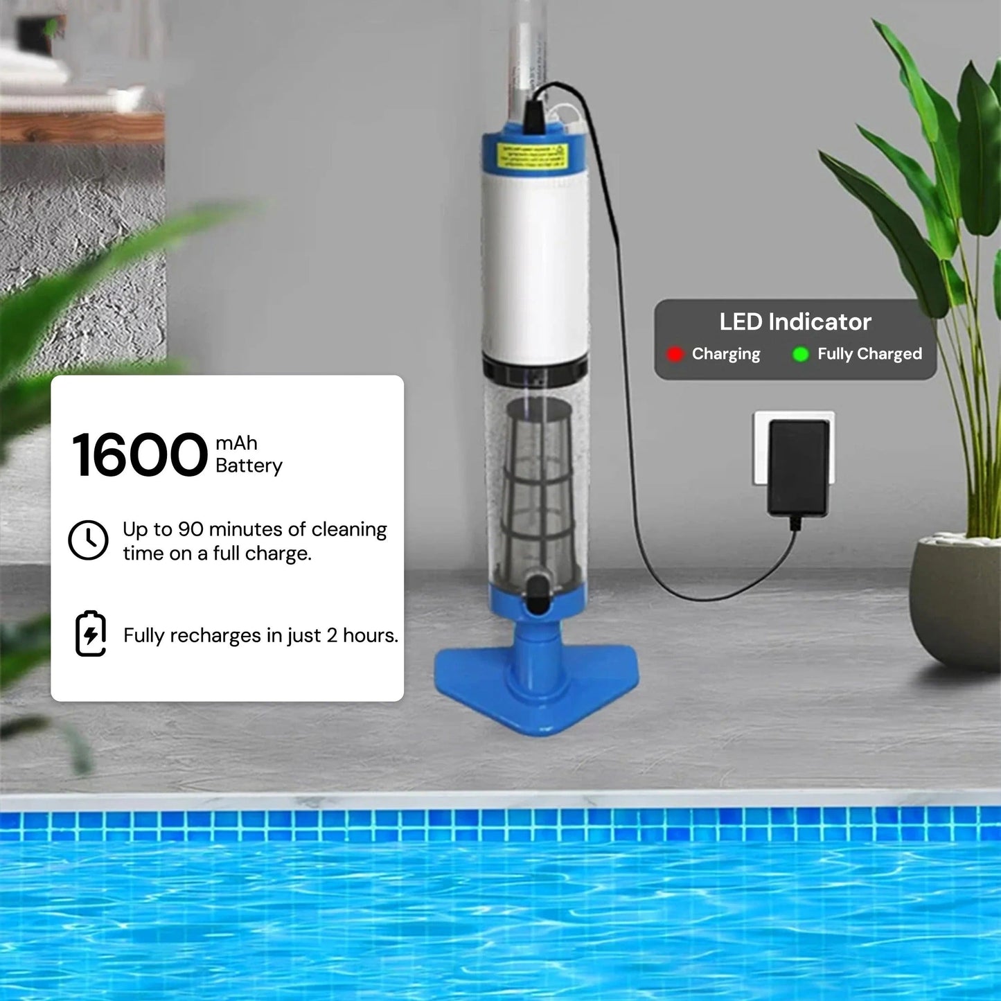 Portable Pool Cleaner with Rechargeable Power and Interchangeable Heads