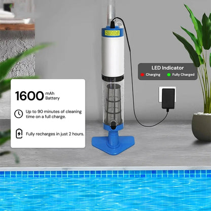 Portable Pool Cleaner with Rechargeable Power and Interchangeable Heads