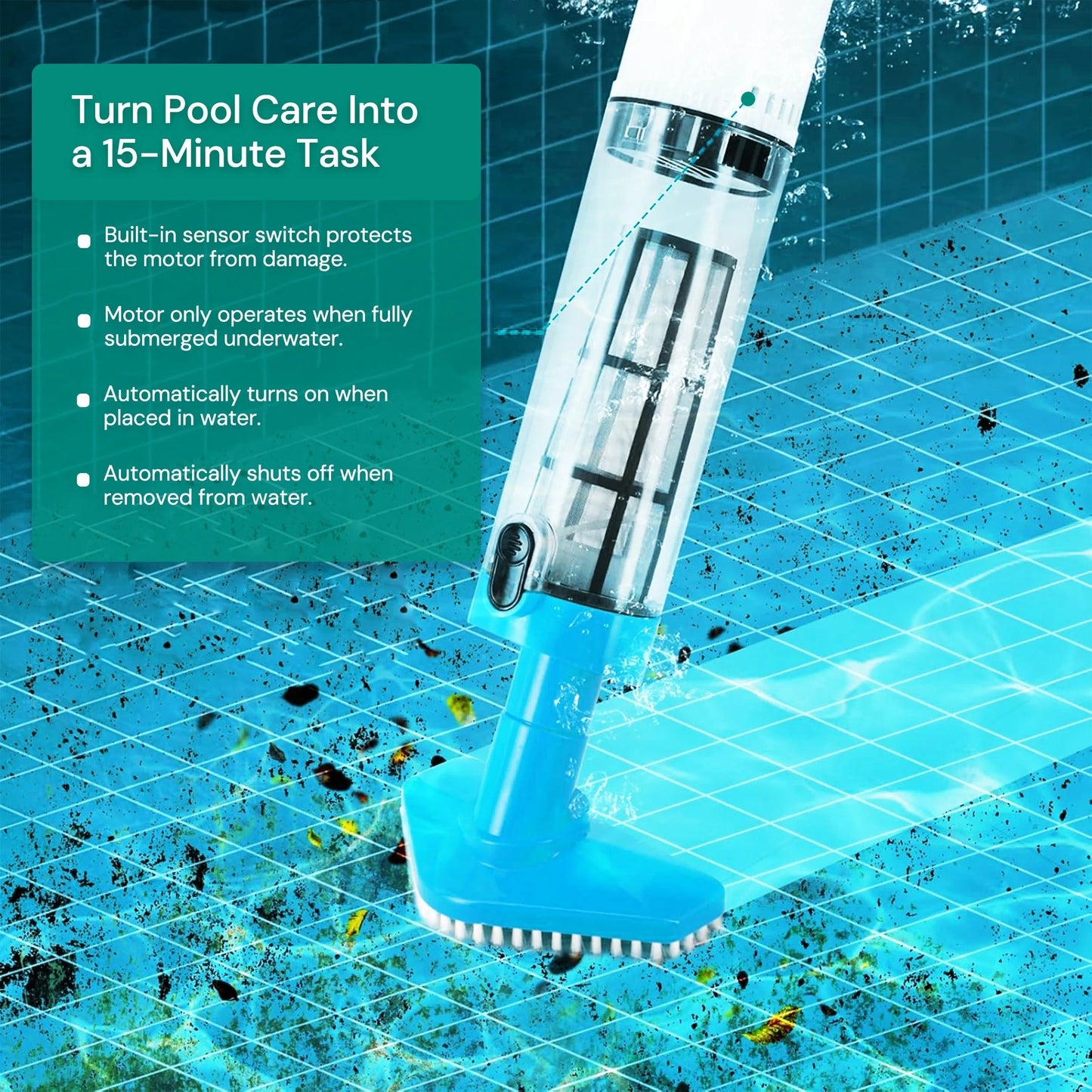 Portable Pool Cleaner with Rechargeable Power and Interchangeable Heads