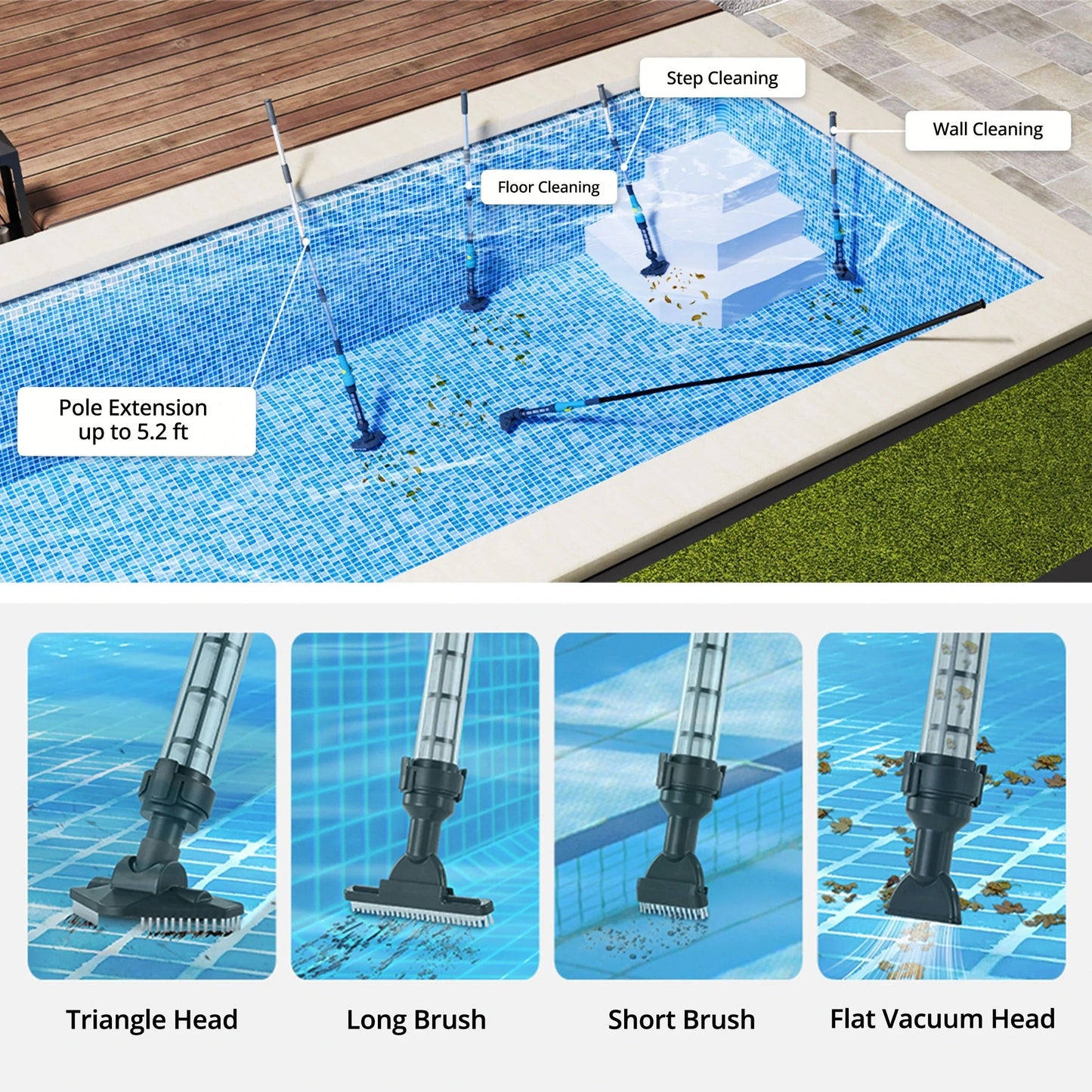 Portable Pool Cleaner with Rechargeable Power and Interchangeable Heads