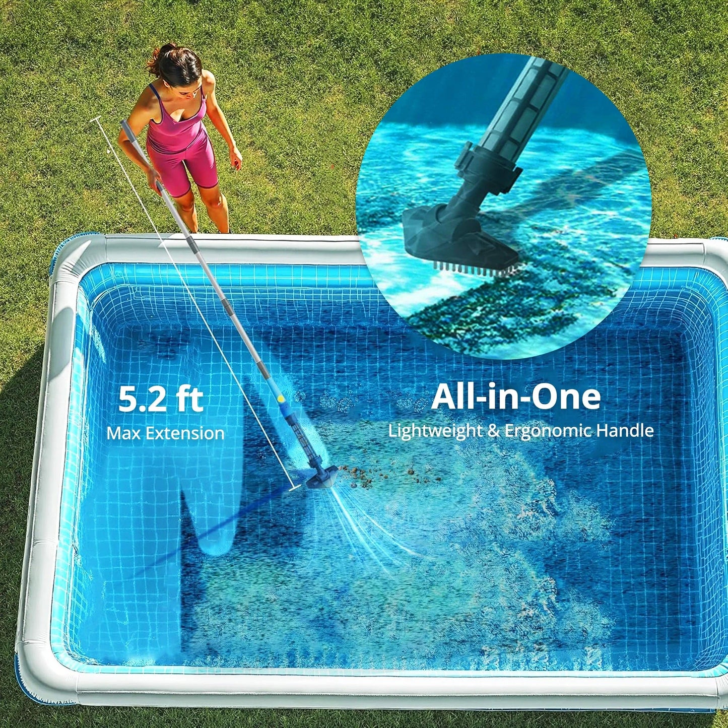 Portable Pool Cleaner with Rechargeable Power and Interchangeable Heads