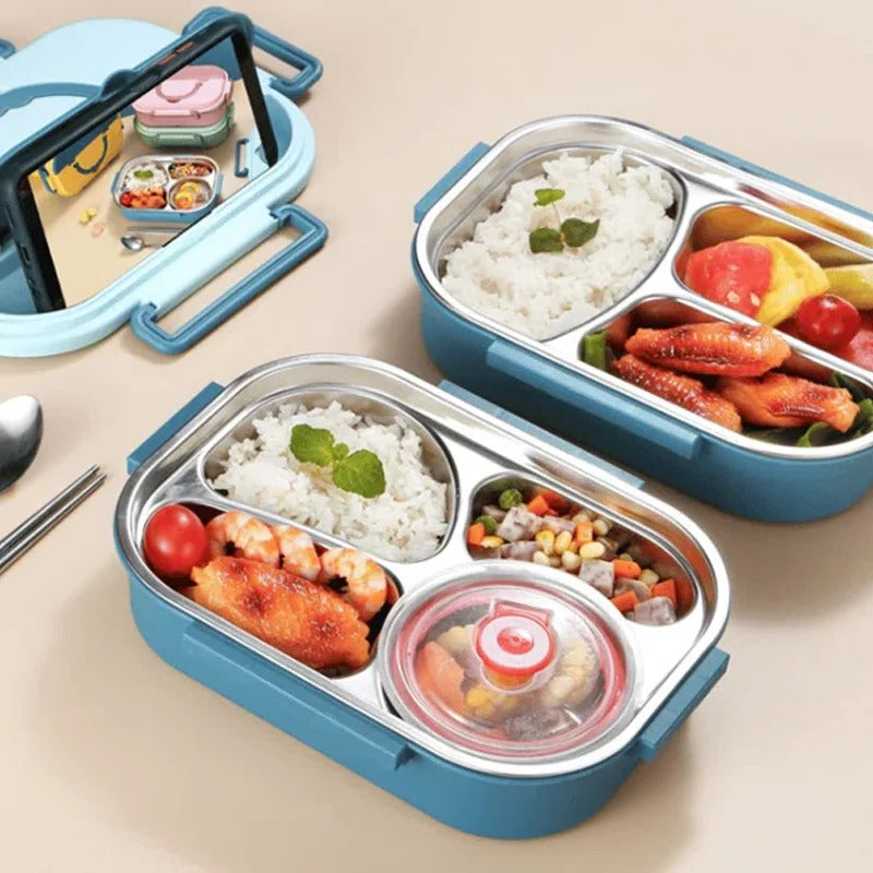 Stainless Steel Lunch Box with Snap Lock Seal and Divided Compartments