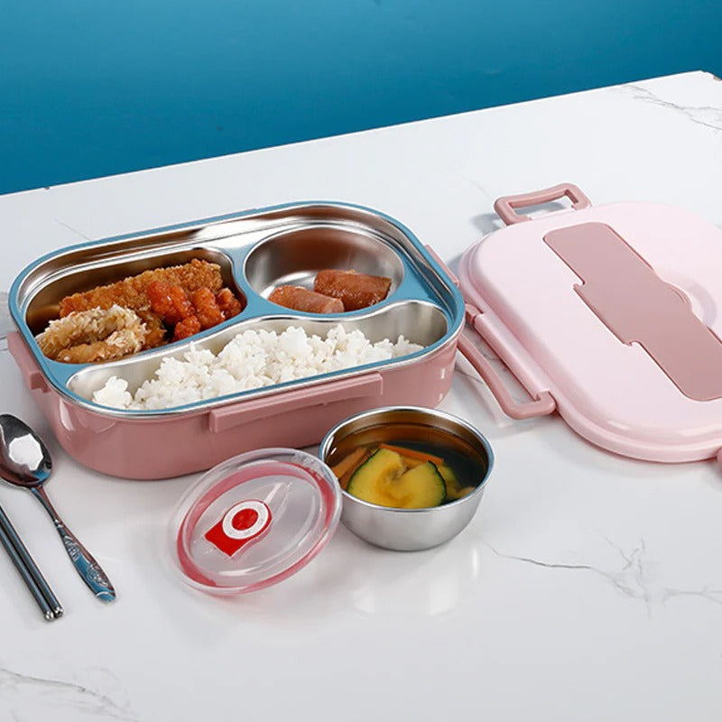 Stainless Steel Lunch Box with Snap Lock Seal and Divided Compartments