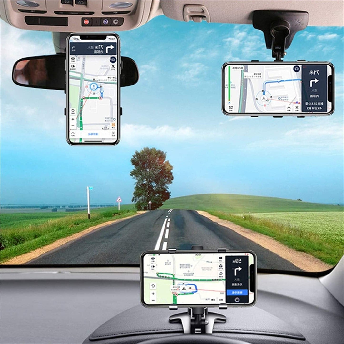 Car Phone Holder with 360° Rotation and 180° Tilt for Dashboard Mount