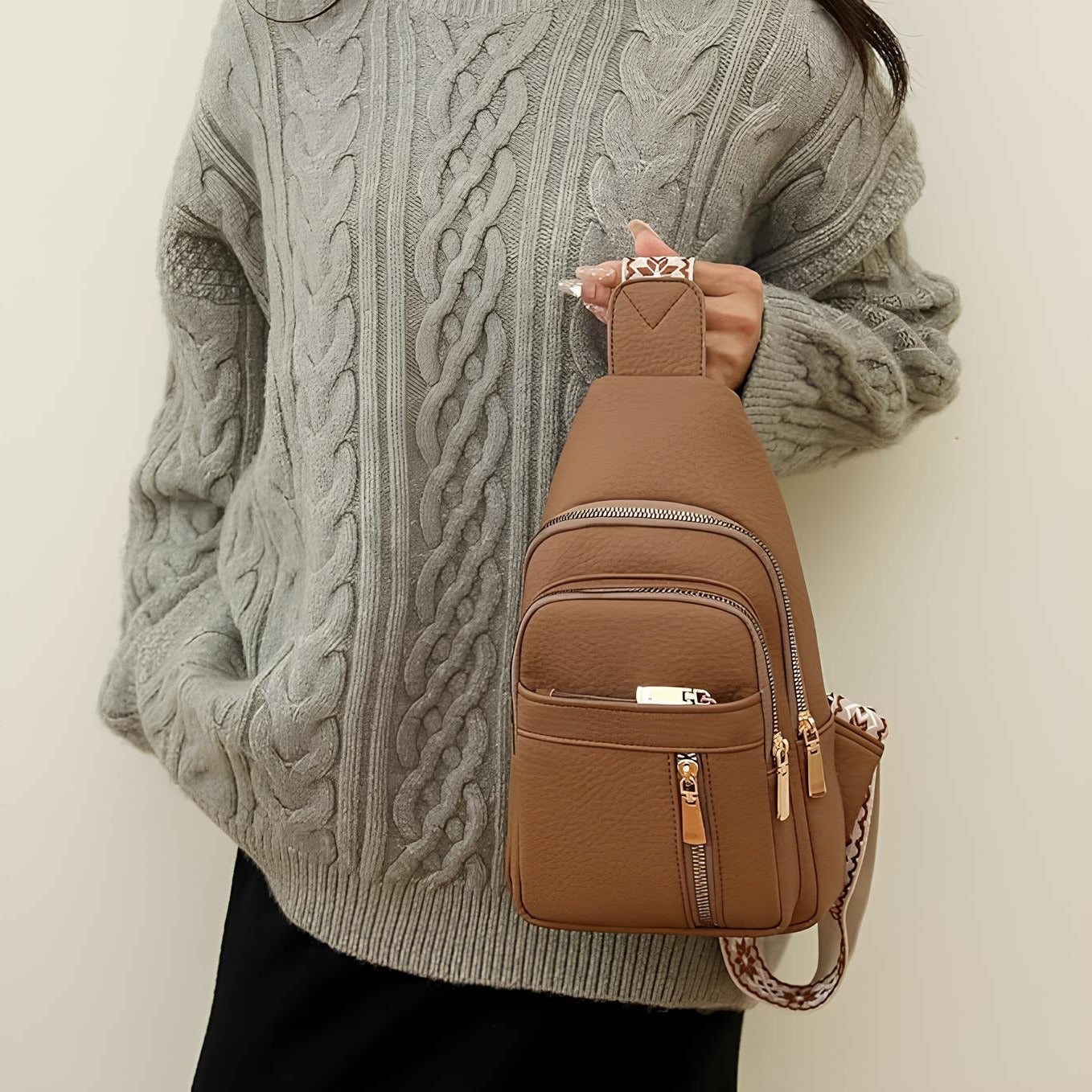 Crossbody Bag with Compartments and Water Resistant FInish, Adjustable Strap