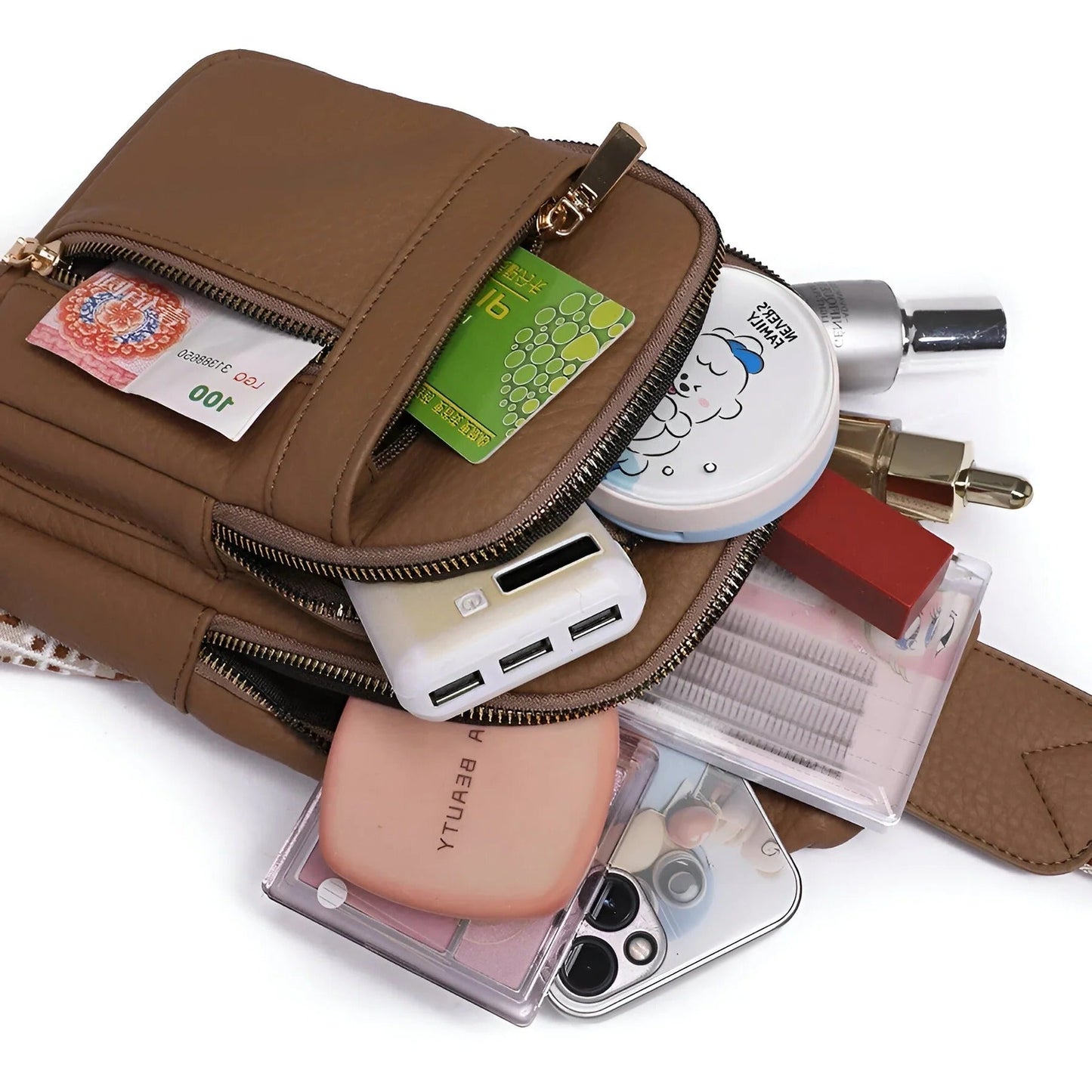 Crossbody Bag with Compartments and Water Resistant FInish, Adjustable Strap