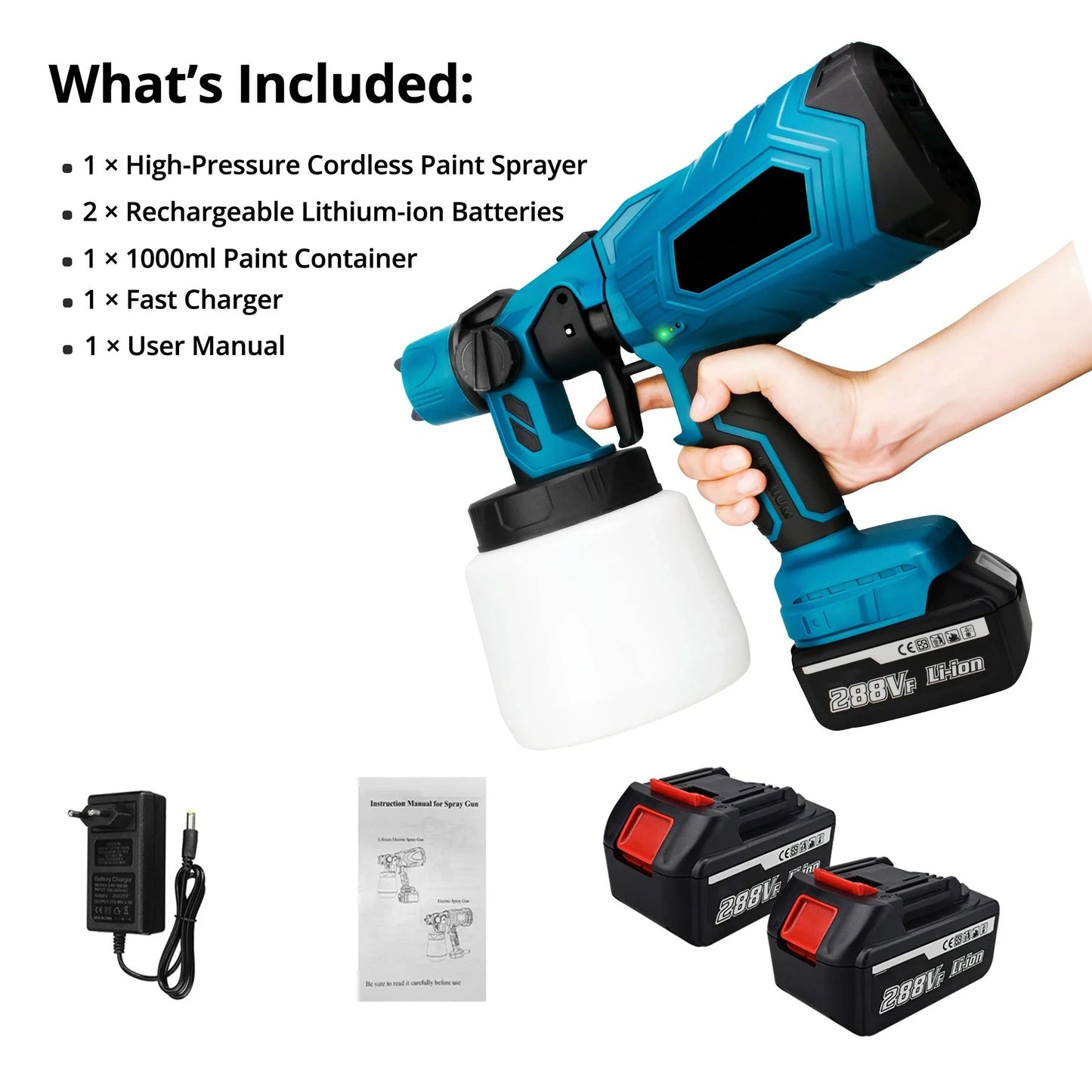 Battery Powered Paint Sprayer with Adjustable Flow Control and 33.8oz Canister
