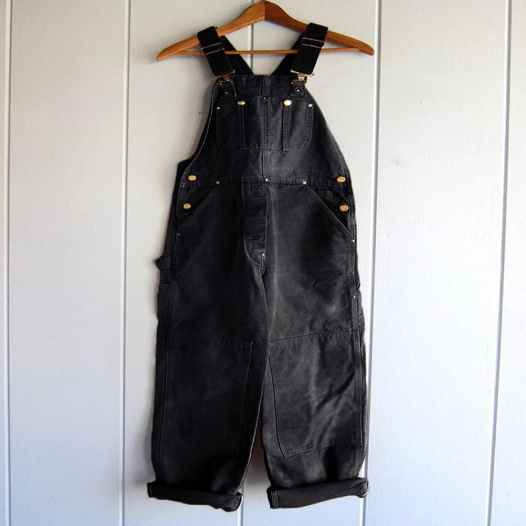 Women's Bib Overalls with Multiple Patch Pockets and Double Stitched Seams