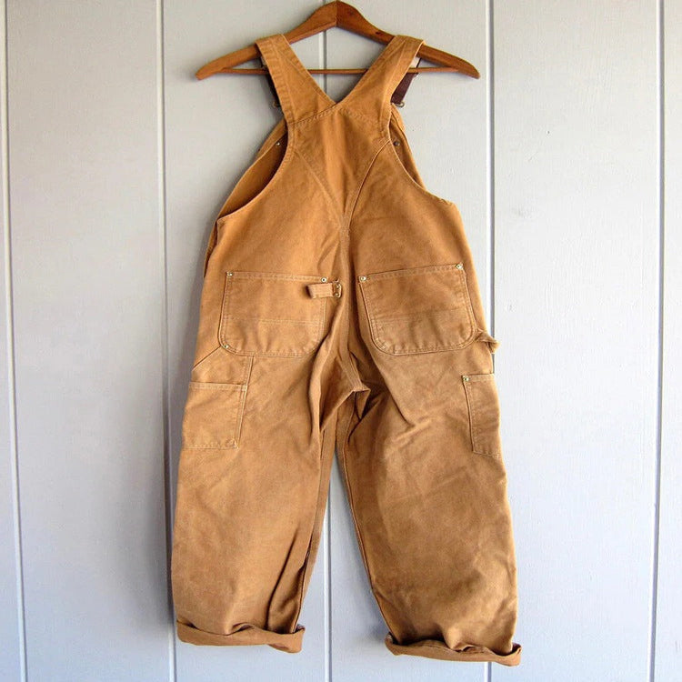 Women's Bib Overalls with Multiple Patch Pockets and Double Stitched Seams
