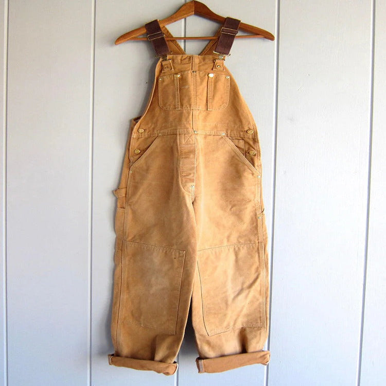 Women's Bib Overalls with Multiple Patch Pockets and Double Stitched Seams