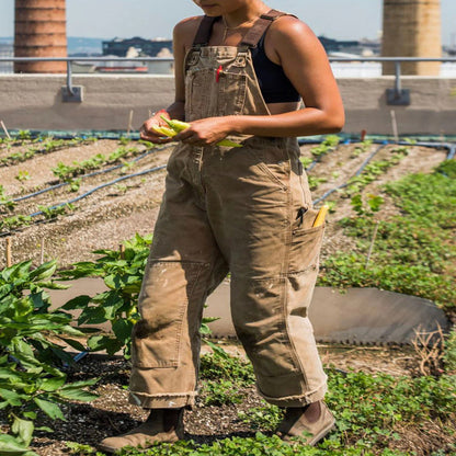 Women's Bib Overalls with Multiple Patch Pockets and Double Stitched Seams