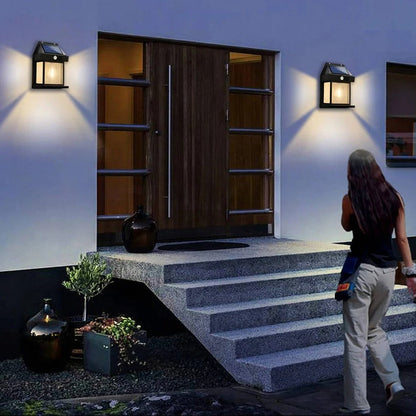 Motion Sensor Solar Wall Lamp with 600 Lumen Brightness and Three Lighting Modes, Set of 2