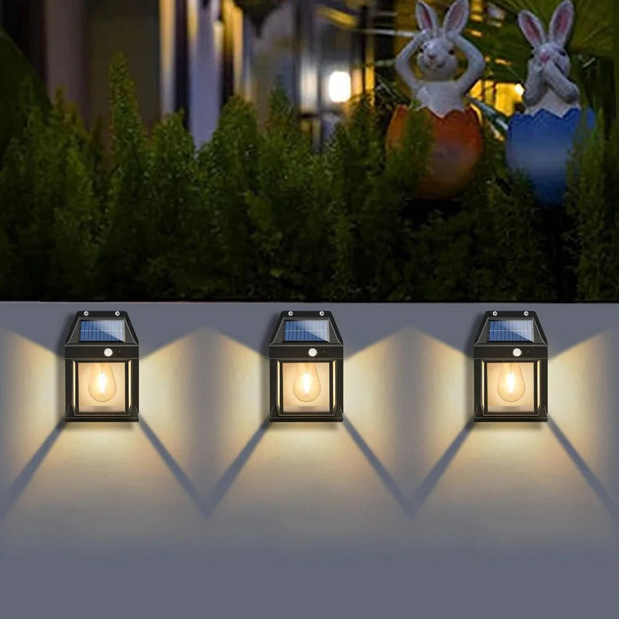 Motion Sensor Solar Wall Lamp with 600 Lumen Brightness and Three Lighting Modes, Set of 2