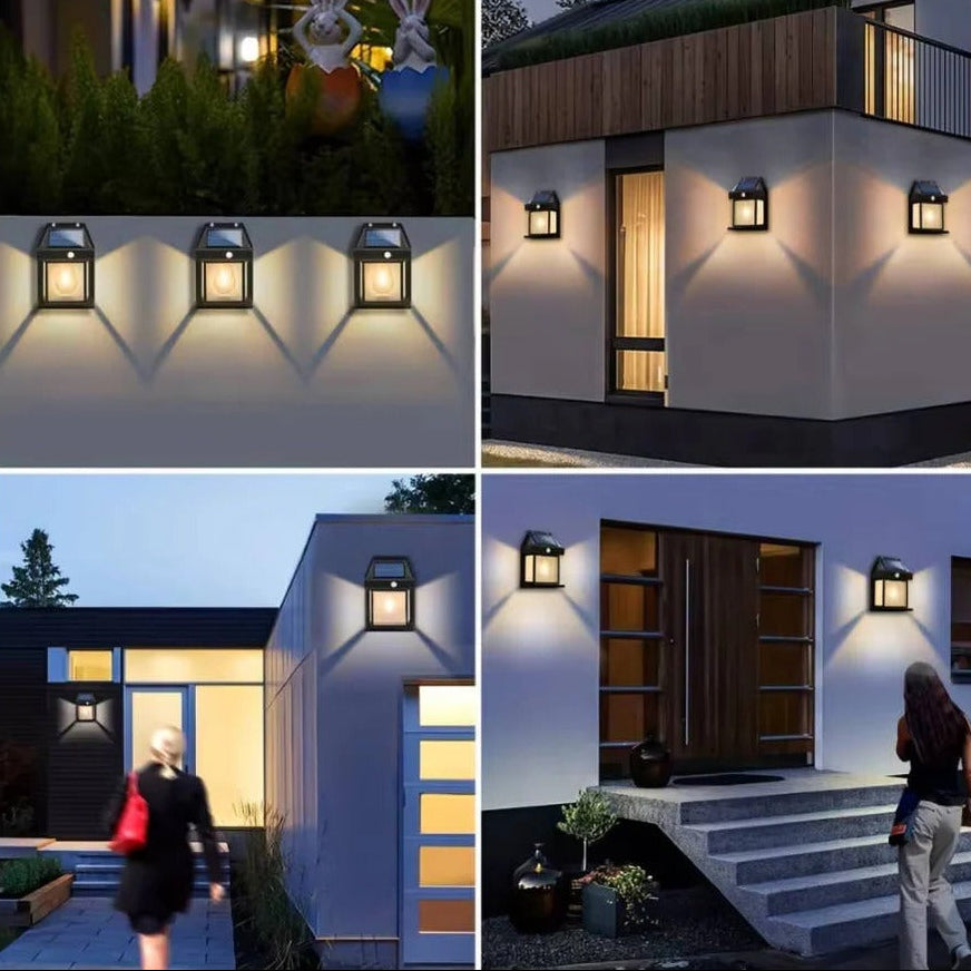Motion Sensor Solar Wall Lamp with 600 Lumen Brightness and Three Lighting Modes, Set of 2