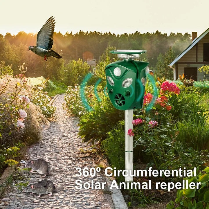 Motion Sensor Animal Repeller with Solar Power and 360 Degree Detection, 32ft Range