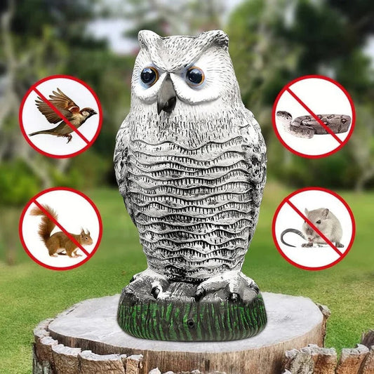 Owl Decoy with Rotating Head and Flashing Eyes, Realistic Bird Deterrent Sounds