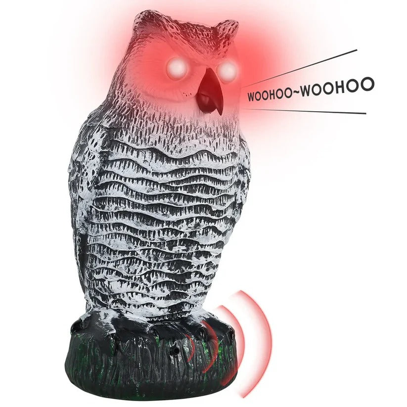 Owl Decoy with Rotating Head and Flashing Eyes, Realistic Bird Deterrent Sounds
