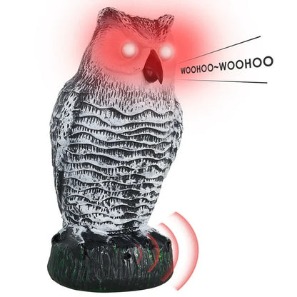 Owl Decoy with Rotating Head and Flashing Eyes, Realistic Bird Deterrent Sounds