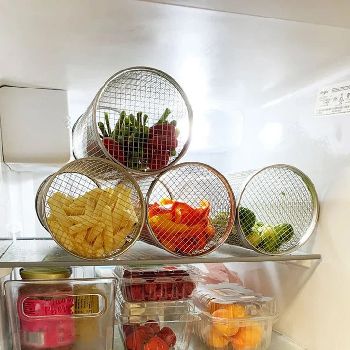 Rotating Grilling Basket with Hinged Door and Stainless Steel Mesh