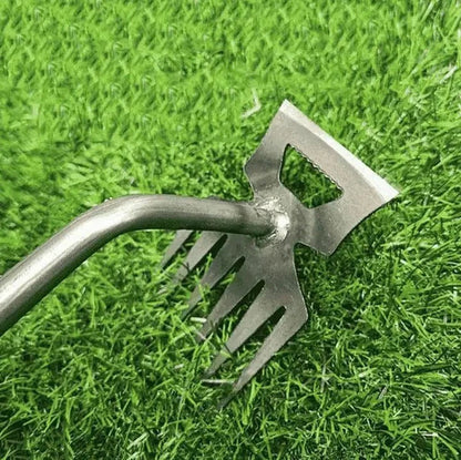 Upright Weed Puller with Foot Pedal and Metal Prongs for Deep Root Extraction Support