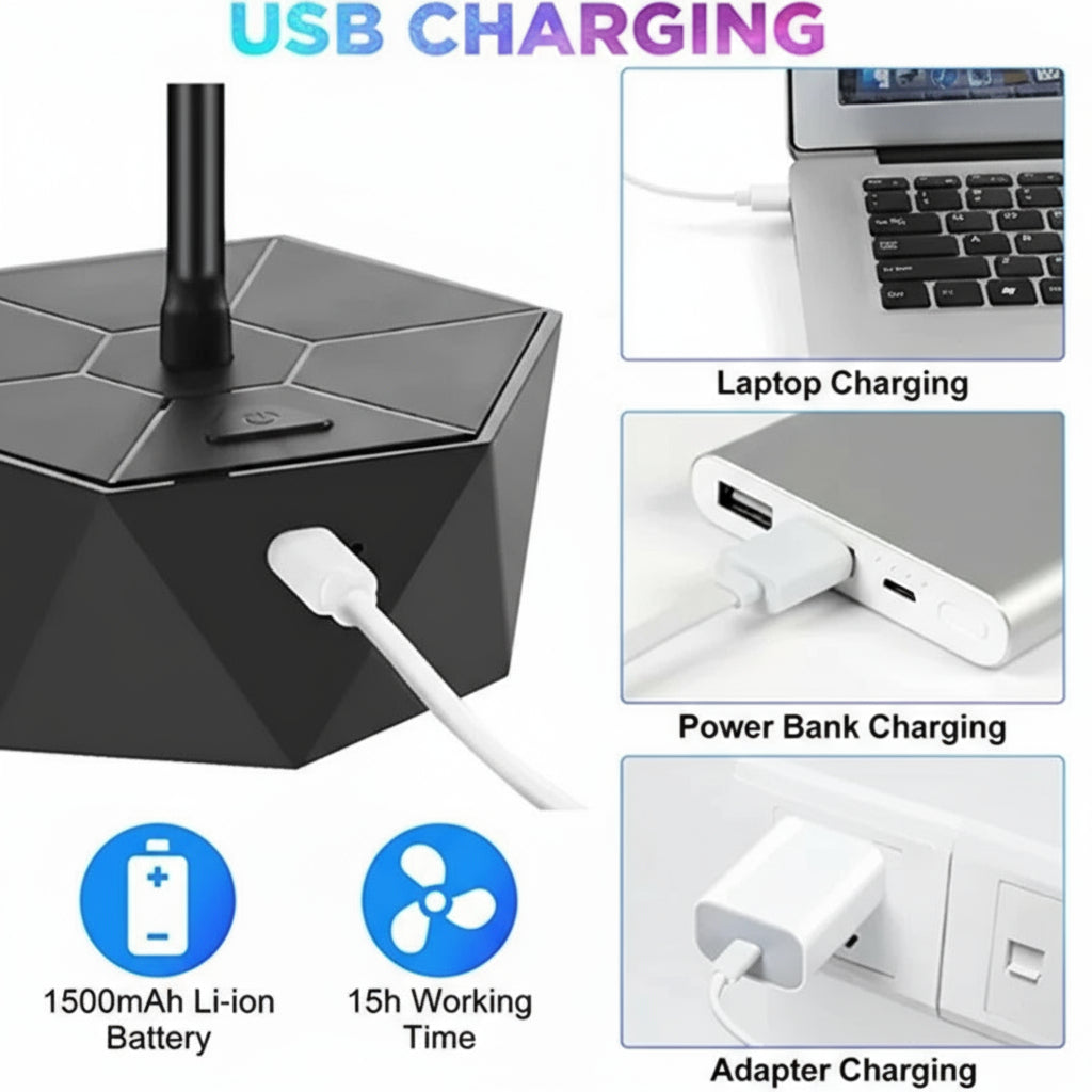 Fly Deterrent Fan with Rechargeable Battery and Soft Blades for Outdoor Tables
