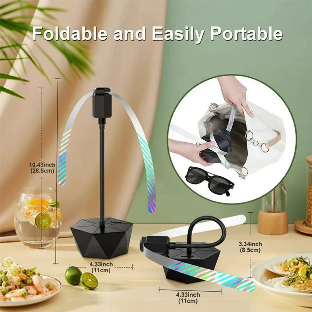 Fly Deterrent Fan with Rechargeable Battery and Soft Blades for Outdoor Tables