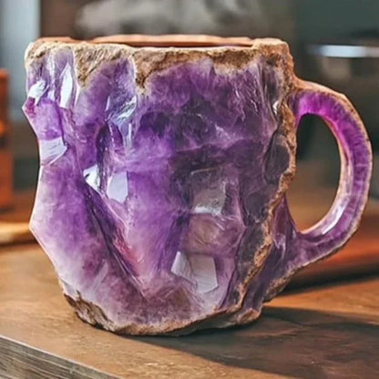 Crystal Coffee Mug with Textured Mineral Design and Cool Grip Handle