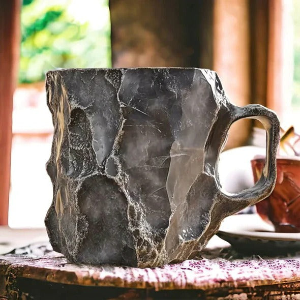 Crystal Coffee Mug with Textured Mineral Design and Cool Grip Handle