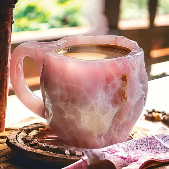 Crystal Coffee Mug with Textured Mineral Design and Cool Grip Handle