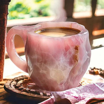 Crystal Coffee Mug with Textured Mineral Design and Cool Grip Handle