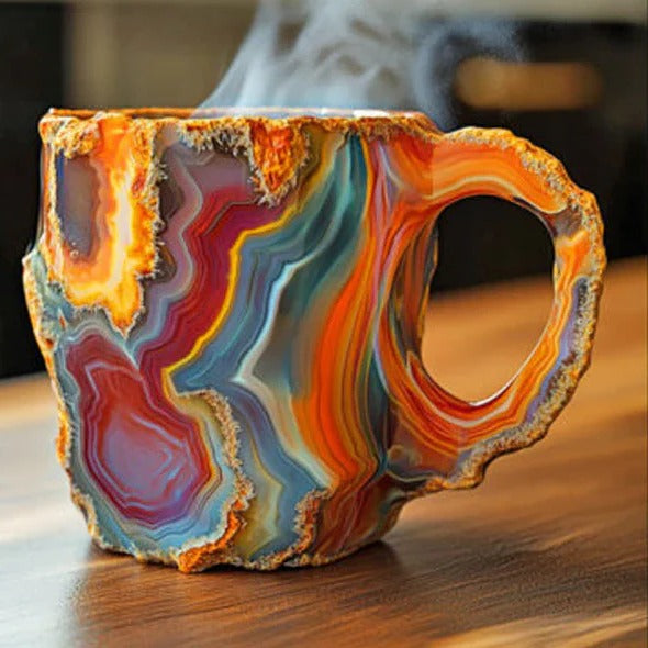 Crystal Coffee Mug with Textured Mineral Design and Cool Grip Handle