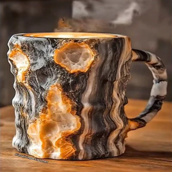 Crystal Coffee Mug with Textured Mineral Design and Cool Grip Handle