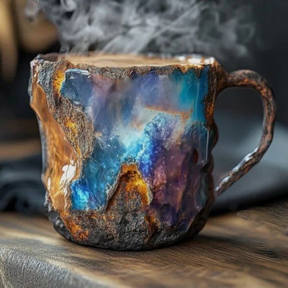 Crystal Coffee Mug with Textured Mineral Design and Cool Grip Handle