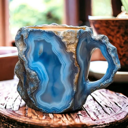 Crystal Coffee Mug with Textured Mineral Design and Cool Grip Handle