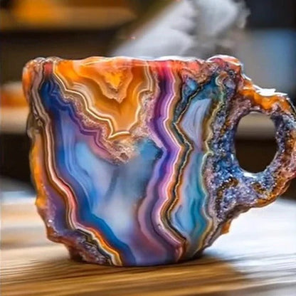 Crystal Coffee Mug with Textured Mineral Design and Cool Grip Handle
