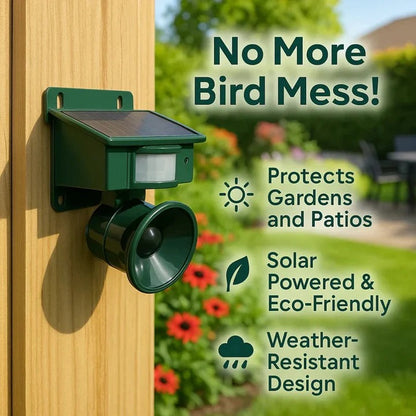 Solar Powered Bird Repeller with Motion Sensor and Recorded Sound System