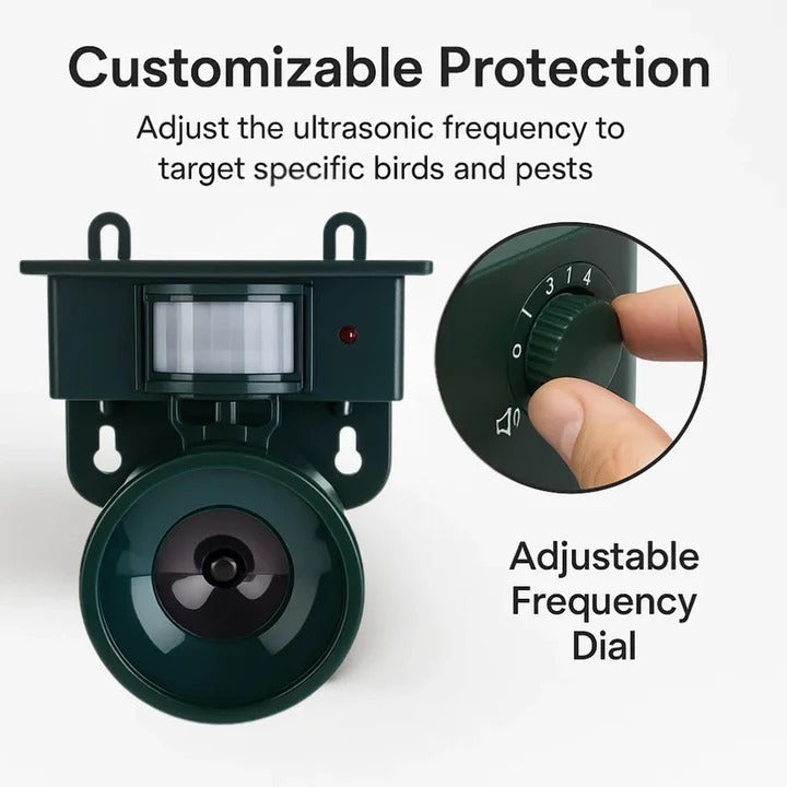 Solar Powered Bird Repeller with Motion Sensor and Recorded Sound System