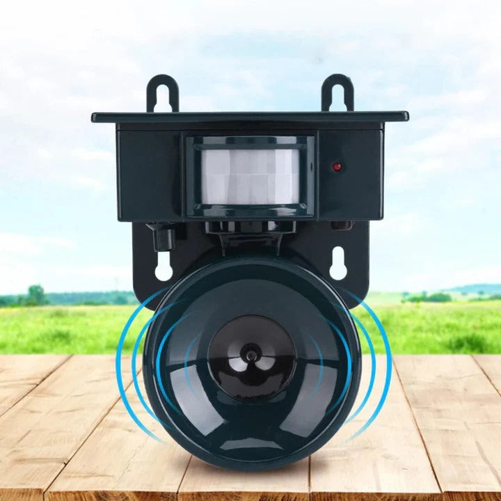 Solar Powered Bird Repeller with Motion Sensor and Recorded Sound System