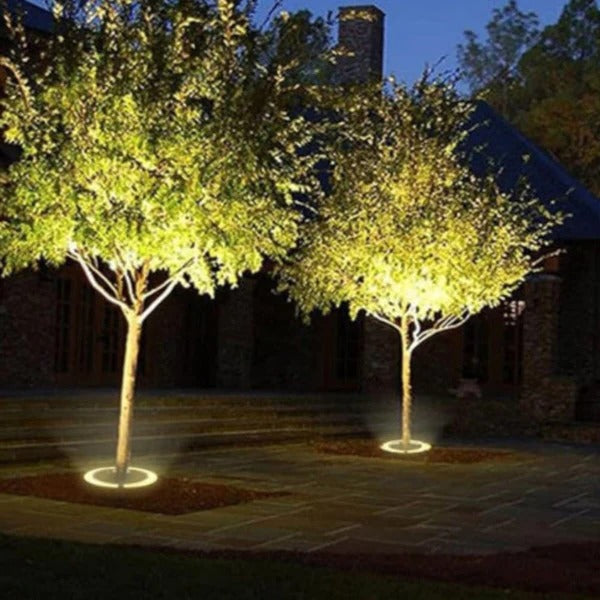 Outdoor LED Ground Spotlight with Upward Beam and Dual Mounting, Warm White