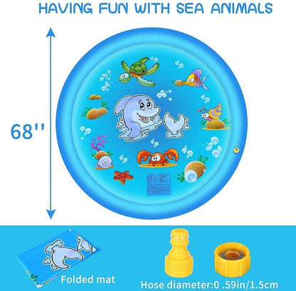 Outdoor Water Splash Pad with Adjustable Spray and Inflatable Edge for Kids