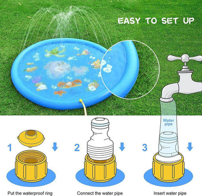 Outdoor Water Splash Pad with Adjustable Spray and Inflatable Edge for Kids