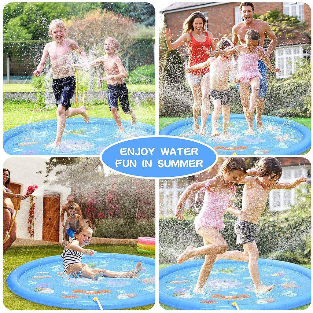 Outdoor Water Splash Pad with Adjustable Spray and Inflatable Edge for Kids