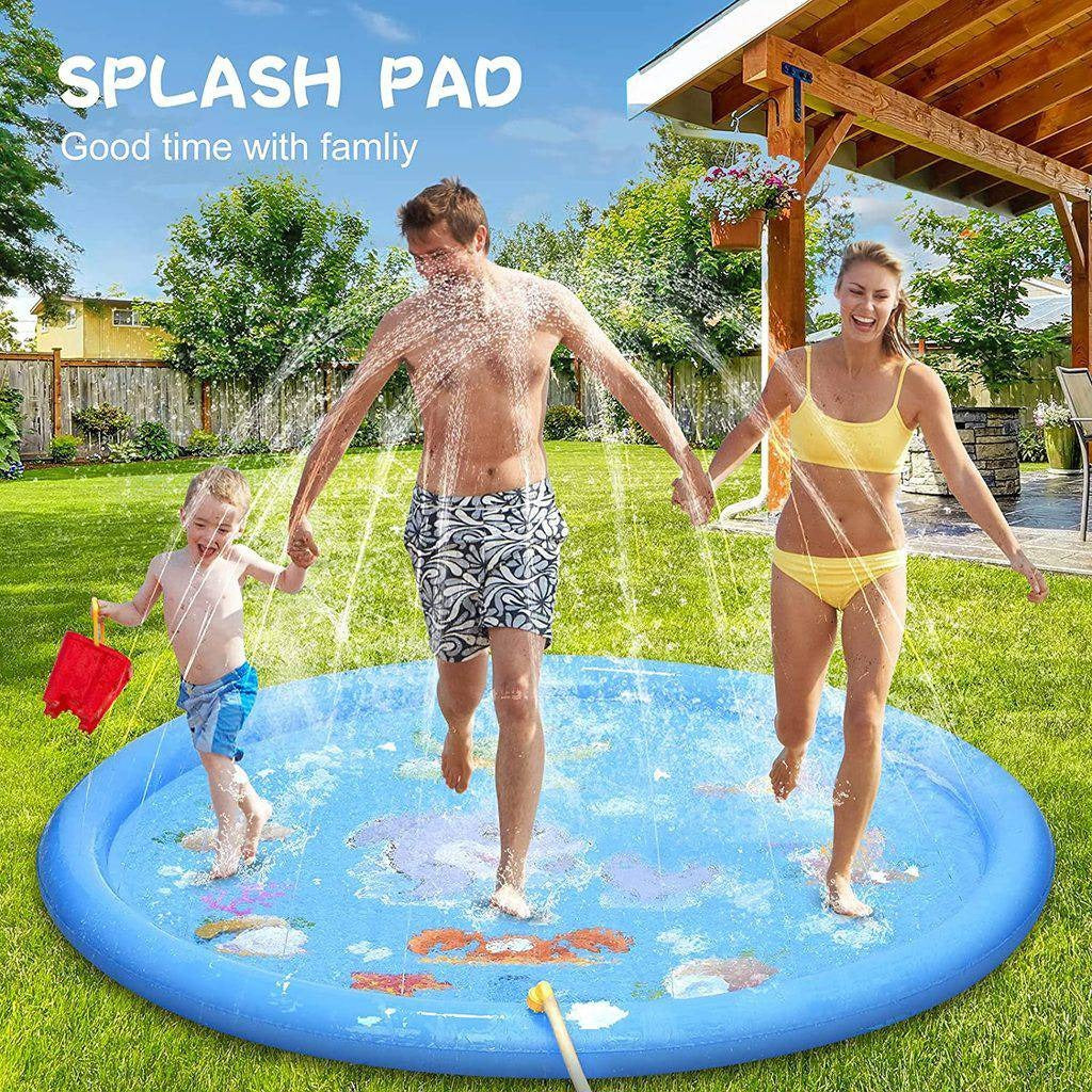 Outdoor Water Splash Pad with Adjustable Spray and Inflatable Edge for Kids