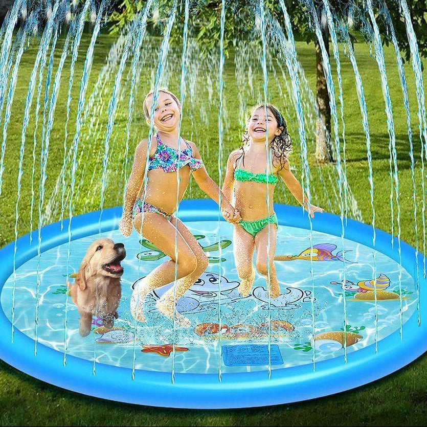 Outdoor Water Splash Pad with Adjustable Spray and Inflatable Edge for Kids