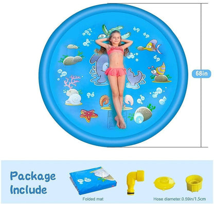 Outdoor Water Splash Pad with Adjustable Spray and Inflatable Edge for Kids