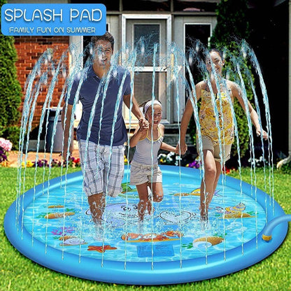 Outdoor Water Splash Pad with Adjustable Spray and Inflatable Edge for Kids