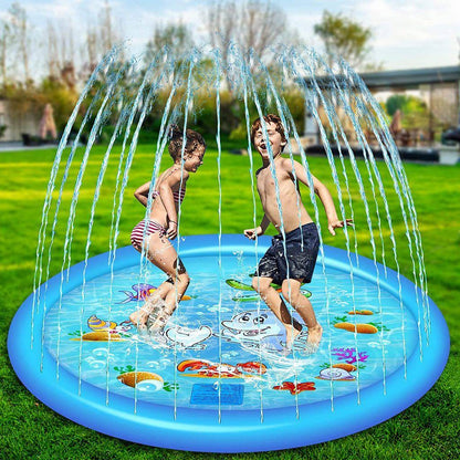 Outdoor Water Splash Pad with Adjustable Spray and Inflatable Edge for Kids