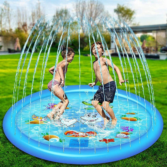 Outdoor Water Splash Pad with Adjustable Spray and Inflatable Edge for Kids