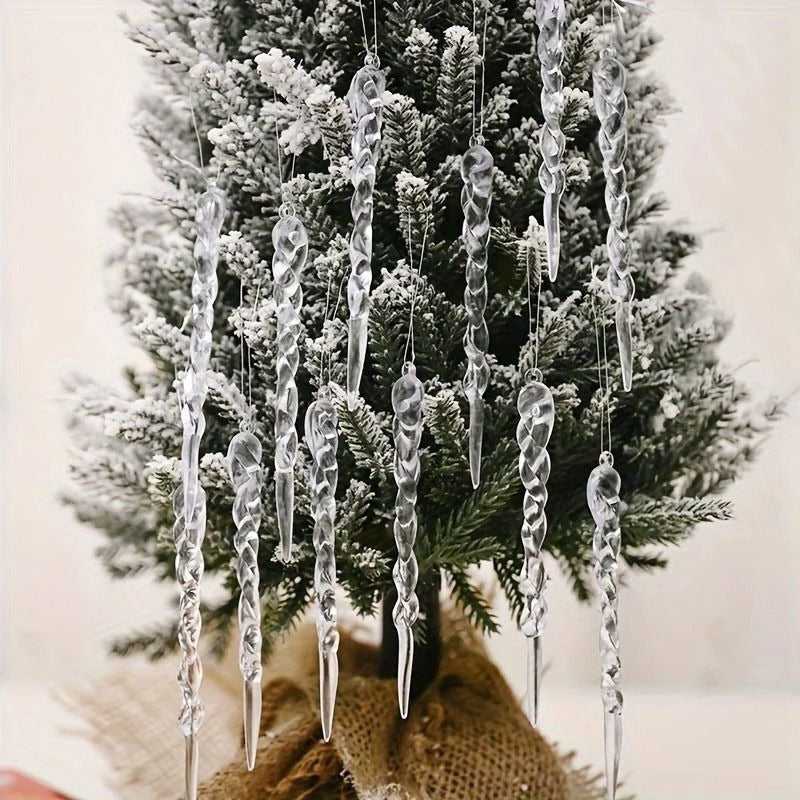 Transparent Icicle Ornaments with Light Reflecting Surface, 12-Piece Set